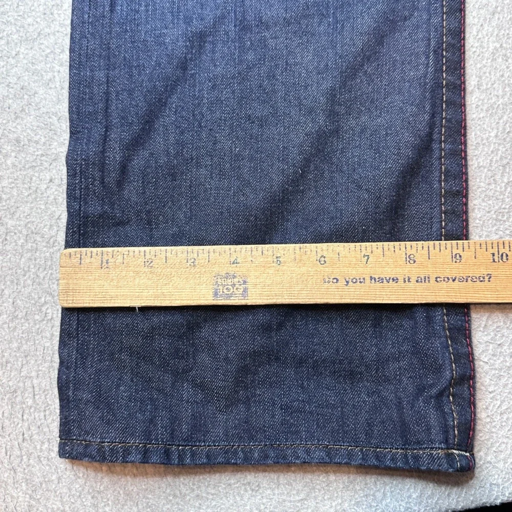Vintage True Religion Jeans Mens 38 Blue Straight Distressed Bandana Patch USA